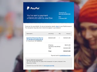 Preview of Email Receipt
